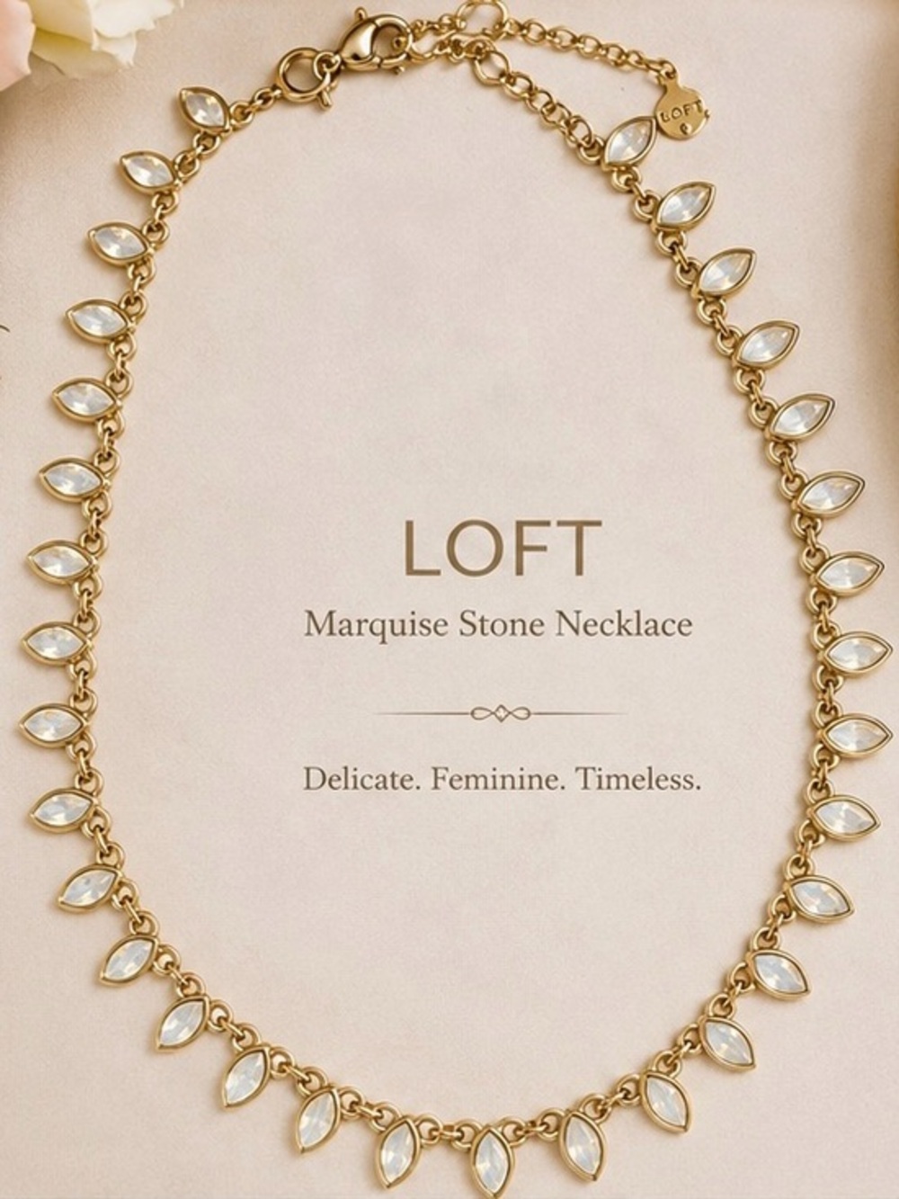 ✨🤍LOFT necklace w/ shimmering marquise-cut opalescent stones in a soft gold ✨🤍